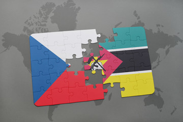 puzzle with the national flag of czech republic and mozambique on a world map