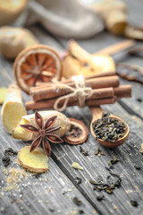 Still life with a ginger and lemon  sugar