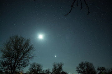 Fototapeta premium Winter starry sky in the village