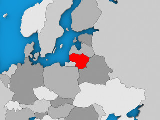 Lithuania in red on globe