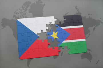 puzzle with the national flag of czech republic and south sudan on a world map