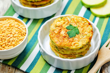 Zucchini lentils oats parsley fritters