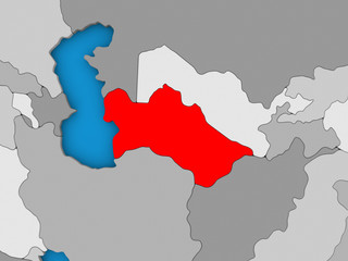 Turkmenistan in red on globe