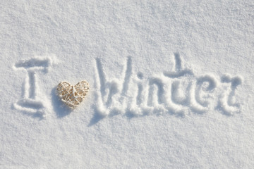 I love winter snow inscription, top view