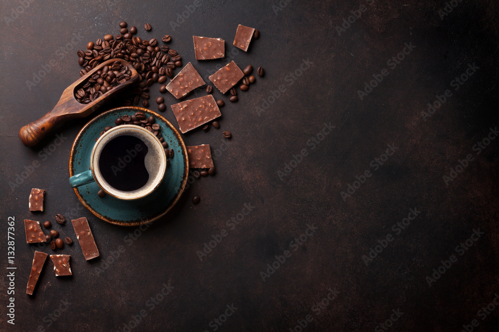 Canvas Prints coffee cup and chocolate on old kitchen table