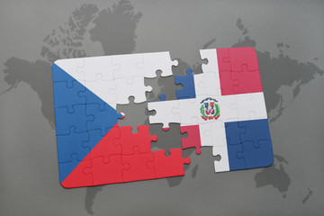 puzzle with the national flag of czech republic and dominican republic on a world map