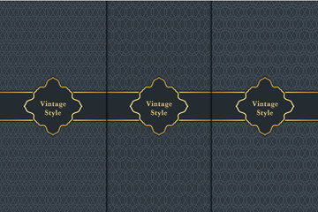 Vintage pattern on black background. Seamless pattern with golden frame for design in retro style. Universal pattern for wallpapers, textile, fabric, wrapping paper, packaging box etc
