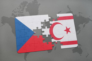 puzzle with the national flag of czech republic and northern cyprus on a world map