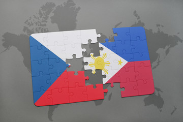 puzzle with the national flag of czech republic and philippines on a world map