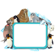 Cartoon winter frame with arctic animals - illustration for children
