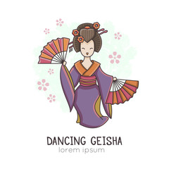 Vector illustration of Dancing Geisha with fan