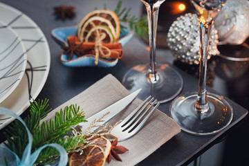 Winter table setting with Christmas decoration