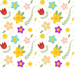 Floral seamless pattern. Flowers repeating texture. Botanical endless background. Vector illustration