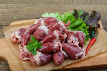 Raw chicken hearts