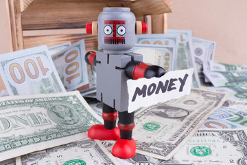 MONEY word with standing robot