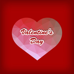 Valentines Day Romantic Banner with Polygonal Heart on Red Background.