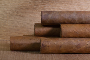 Luxury Cuban cigars  on the wooden desk