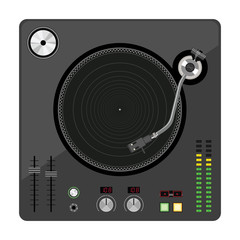 Disk Jockey turntable. Old vinyl turntable player. Vector illust