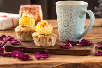 St Valentine Love cupcakes with red hearts and butter cream