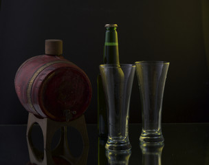beer, glasses and a bottle of beer 