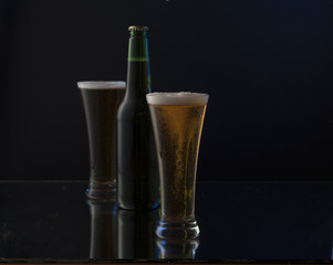 beer, glasses and a bottle of beer 