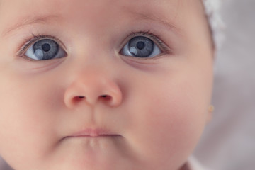 Adorable baby girl portrait on white background