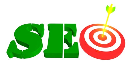 SEO with target and arrow in the bulleye, 3D illustration
