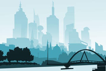  illustration.Outline City Skyscrapers. Business and tourism concept with .