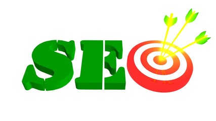 SEO with target and arrow, 3D illustration