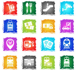 railway station icon set