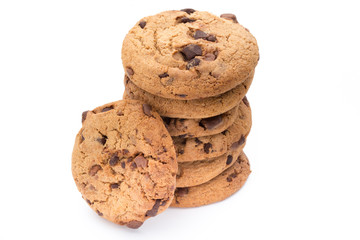 Chocolate chip cookies isolated on white background.