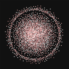 Pink gold glitter. Double circle on black background. Vector illustration.