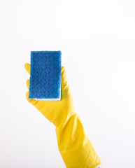 Hand with gloves holding sponge