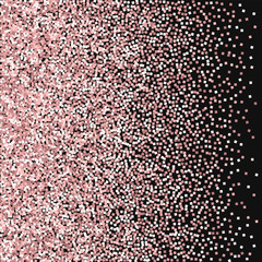 Pink gold glitter. Left gradient on black background. Vector illustration.