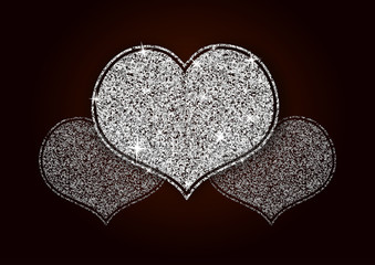 Silver White Shining Glitter Heart for a Valentine Day. Can be used for Love Letter, Card, Valentines day Celebration, design, etc.