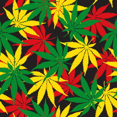 Cannabis or Marijuana leaf seamless pattern in vector format. 
