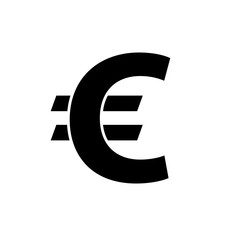 Euro icon. Black icon isolated on white background. Euro simple silhouette. Web site page and mobile app design vector element.