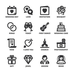Fototapeta premium Weddings flat symbols. Black