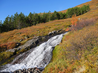 Fototapeta na wymiar Wasserfall Bunárfoss am Tungudalur bei Ísafjörður, Westfjorde, I