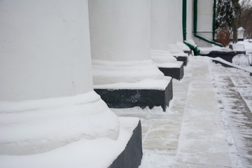 Bases of wide white pillars