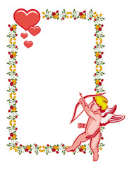 Cupid with bow hunting for hearts. Vector clip art.
