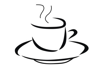 Vector illustration of hot cup of coffee in black and white
