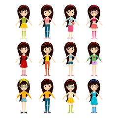 Beautiful vector cartoon fashion girl cloth constructor.