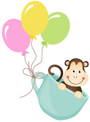 Monkey in teacup with balloons
