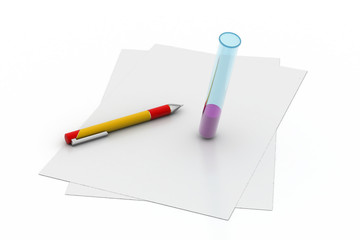 Test tube for experiments and white paper