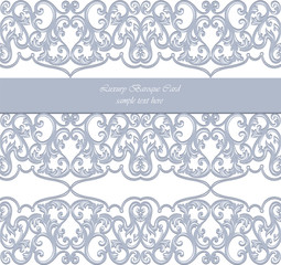 Vector Damask Lace Invitation card with floral ornament. Delicate intricate decorated card for wedding ceremonies, anniversary, events. Blue Serenity color