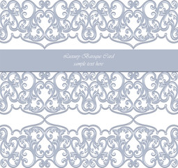 Vector Damask Lace Invitation card with floral ornament. Delicate intricate decorated card for wedding ceremonies, anniversary, events. Blue Serenity color