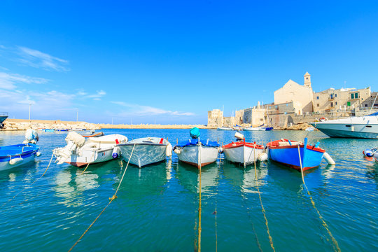 Fishing boats in small port Giovinazzo near Bari, Apulia, Italy