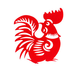 red flat paper-cut on white as a symbol of Chinese New Year of the Rooster 2017