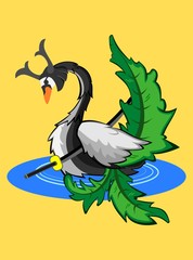 Swan as a samurai in armor and helmet. Ideal for prints